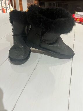 Kids Black Faux Fur Winter Boots - Sparkle Accent